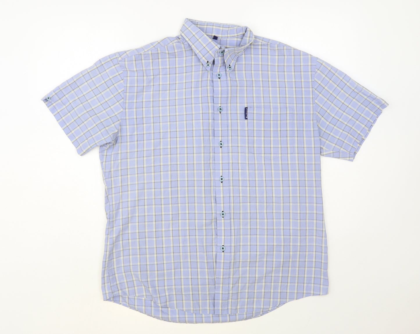 Ben Sherman Mens Blue Plaid Cotton Button-Up Size L Collared Button