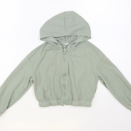 SheIn Girls Green Cotton Full Zip Hoodie Size 8 Years Zip