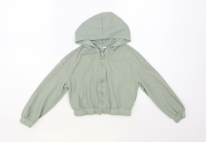 SheIn Girls Green Cotton Full Zip Hoodie Size 8 Years Zip