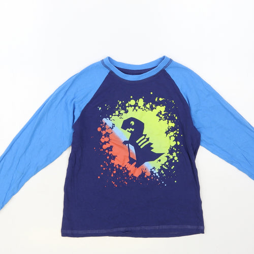 Studio Boys Blue Colourblock Cotton Pullover T-Shirt Size 7-8 Years Crew Neck Pullover - Dinosaur