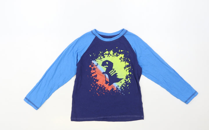 Studio Boys Blue Colourblock Cotton Pullover T-Shirt Size 7-8 Years Crew Neck Pullover - Dinosaur