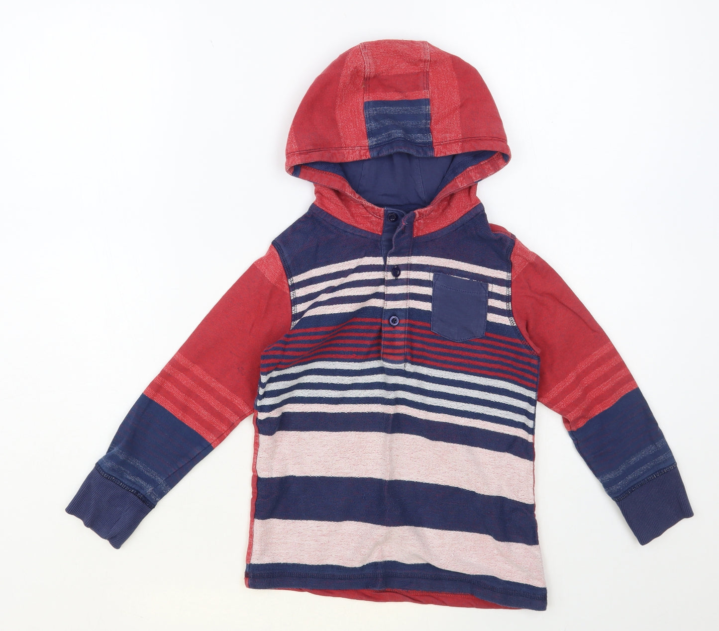 NEXT Boys Multicoloured Striped Cotton Pullover Hoodie Size 5-6 Years Button