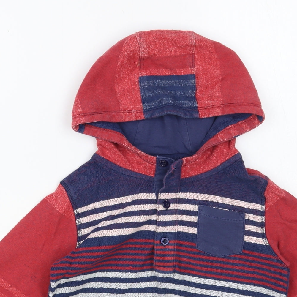 NEXT Boys Multicoloured Striped Cotton Pullover Hoodie Size 5-6 Years Button