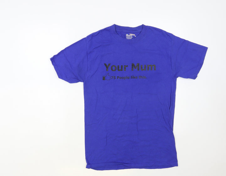 Hanes Womens Blue Cotton Basic T-Shirt Size S Crew Neck - Your Mum