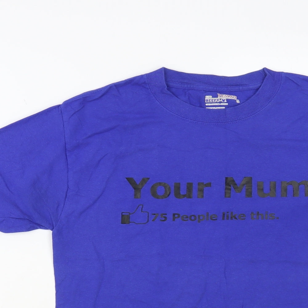 Hanes Womens Blue Cotton Basic T-Shirt Size S Crew Neck - Your Mum