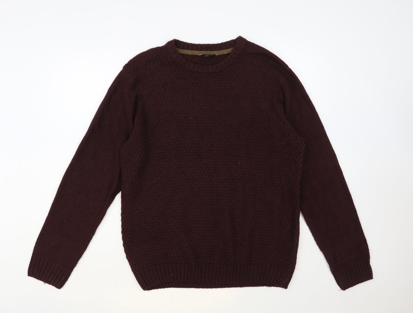 F&F Mens Brown Crew Neck Acrylic Pullover Jumper Size L