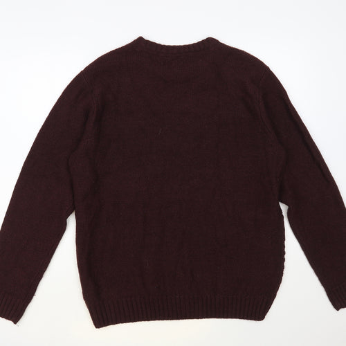 F&F Mens Brown Crew Neck Acrylic Pullover Jumper Size L