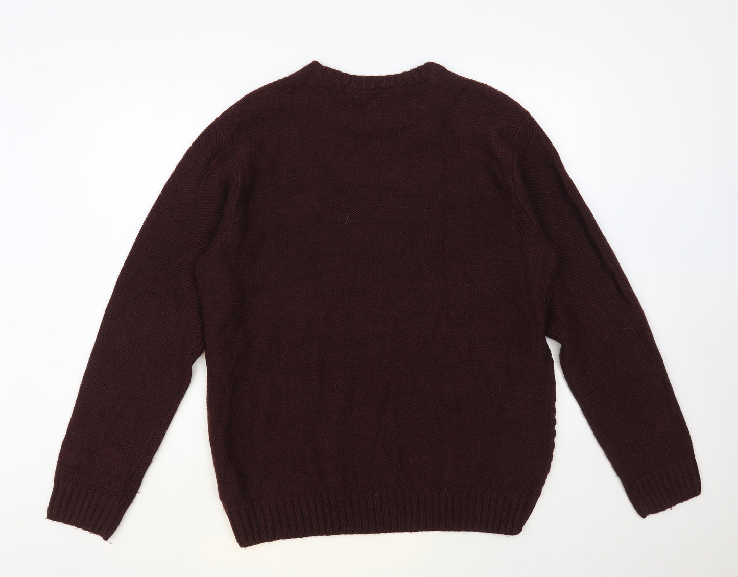 F&F Mens Brown Crew Neck Acrylic Pullover Jumper Size L