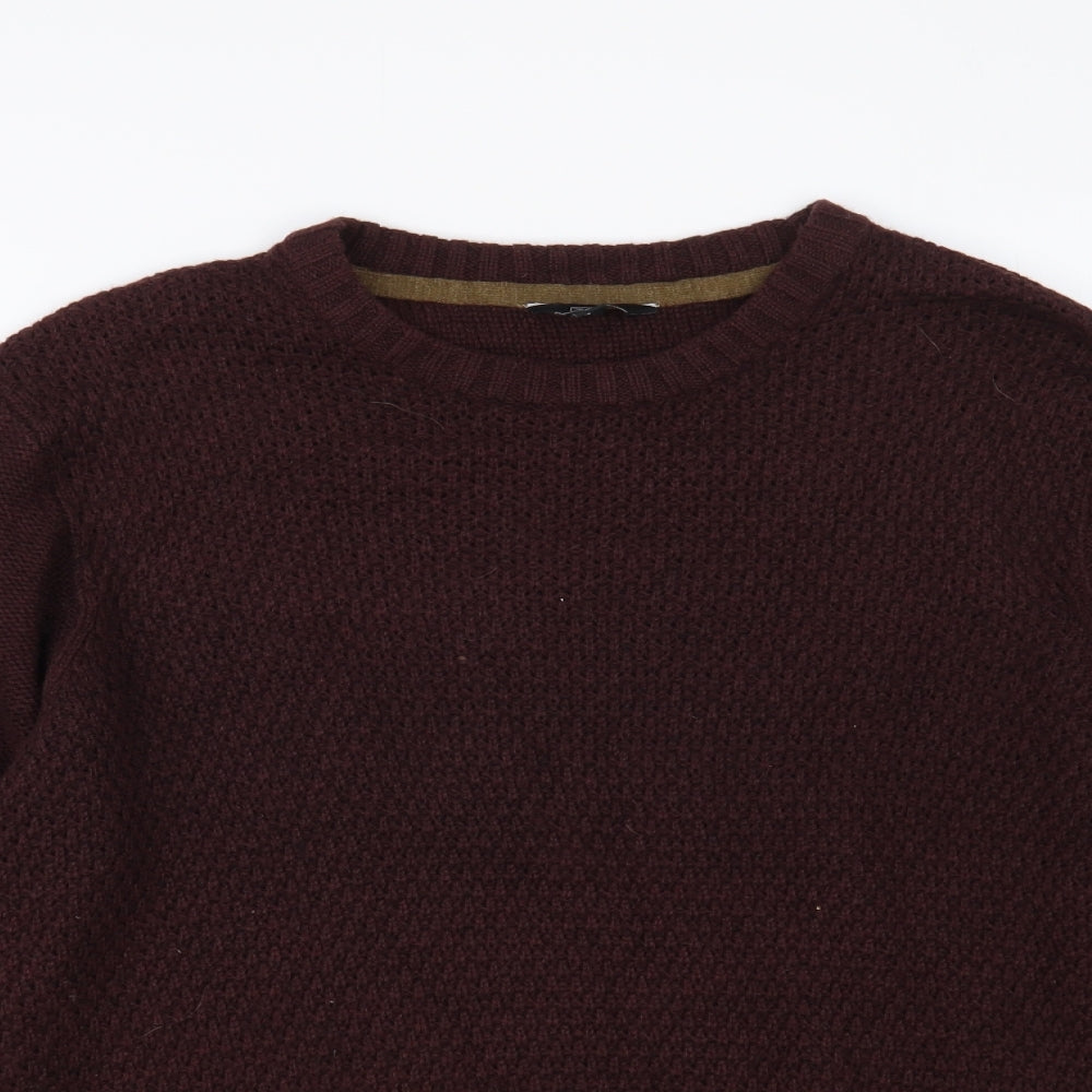 F&F Mens Brown Crew Neck Acrylic Pullover Jumper Size L