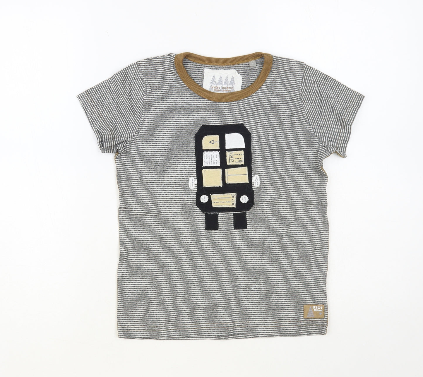 NEXT Boys Grey Striped Cotton Basic T-Shirt Size 5-6 Years Crew Neck Pullover - Lorry