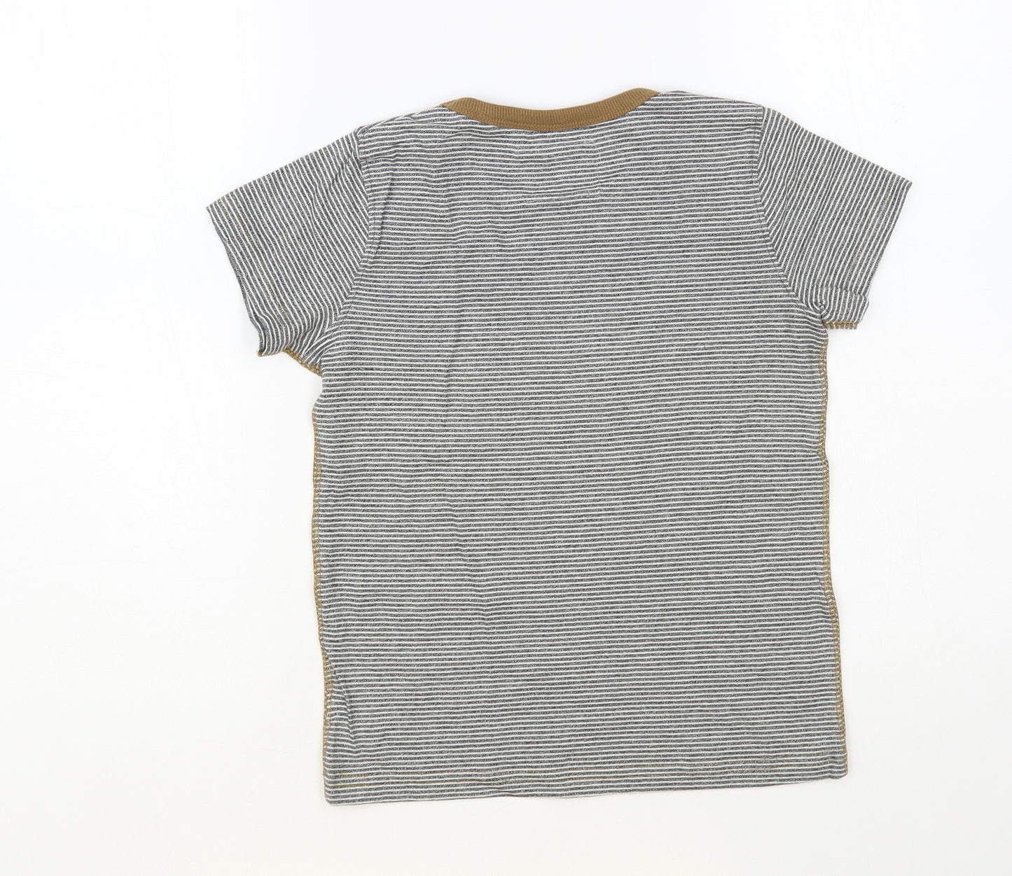 NEXT Boys Grey Striped Cotton Basic T-Shirt Size 5-6 Years Crew Neck Pullover - Lorry