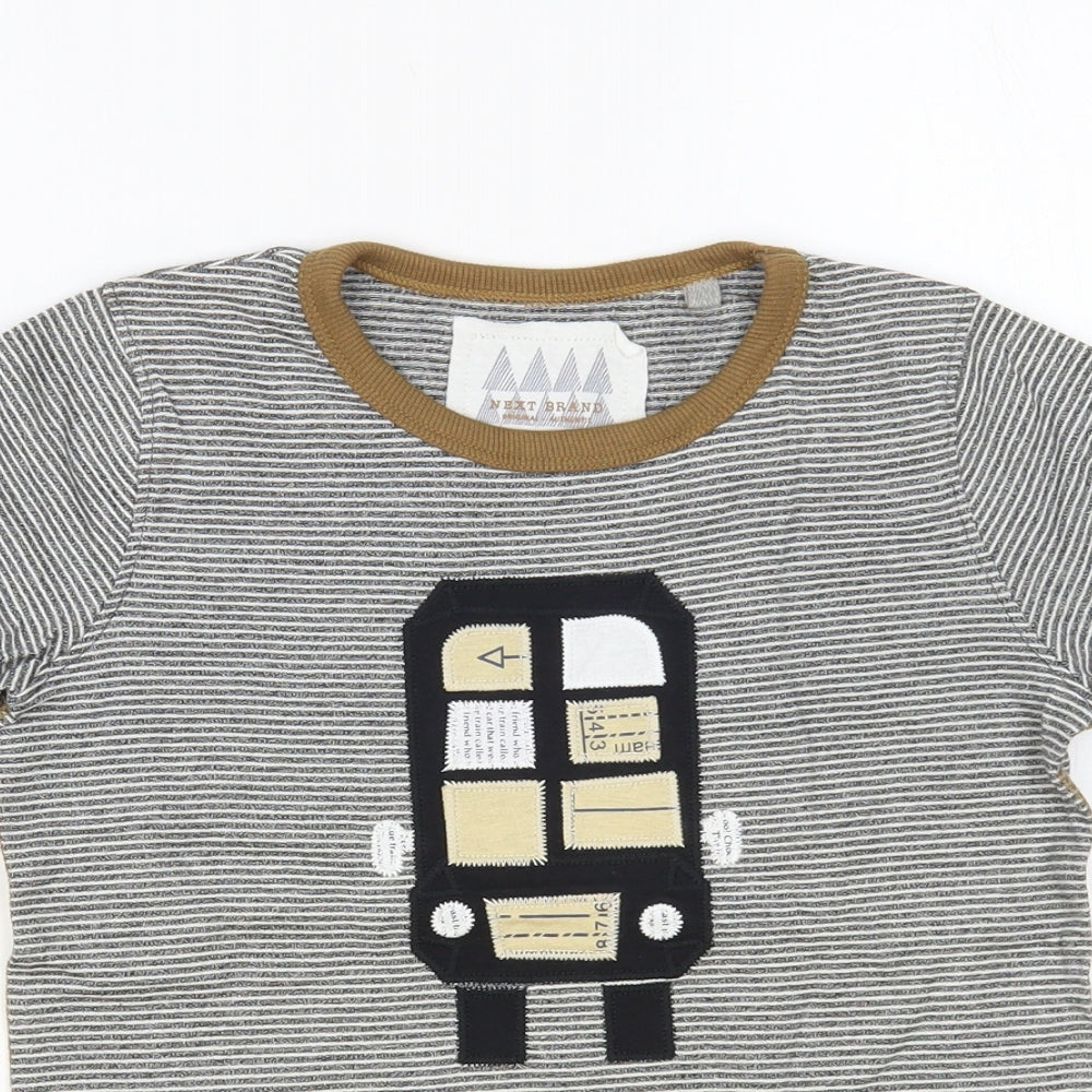 NEXT Boys Grey Striped Cotton Basic T-Shirt Size 5-6 Years Crew Neck Pullover - Lorry