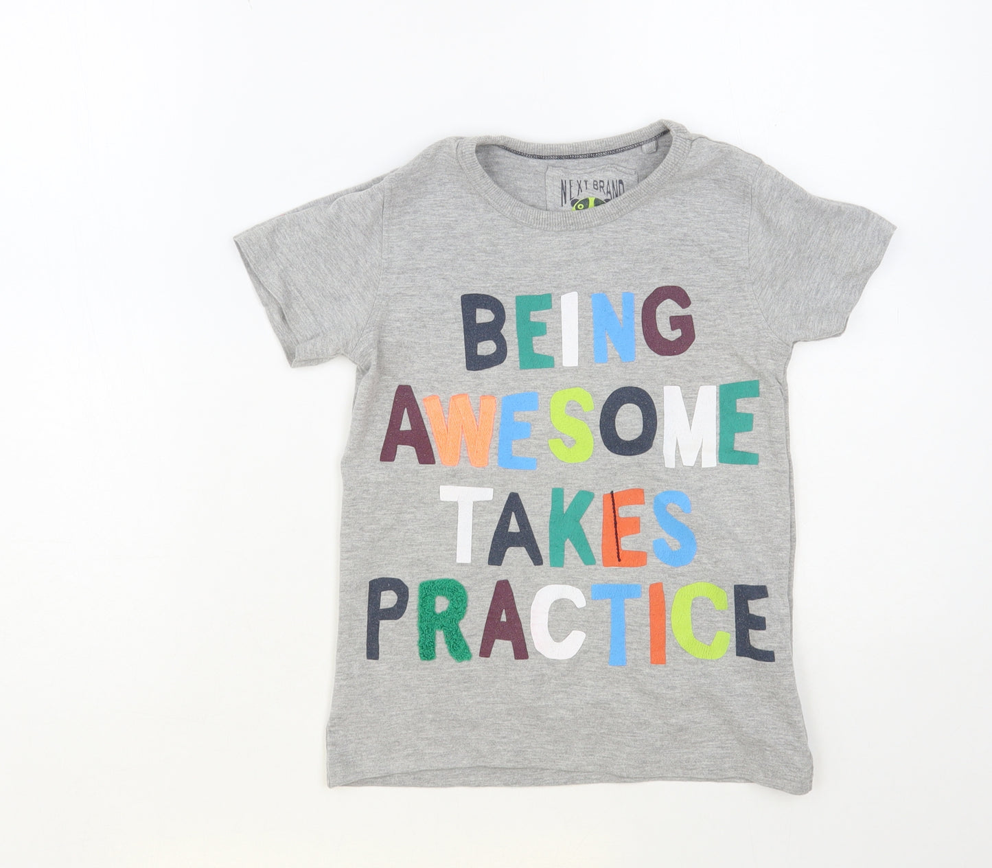 NEXT Boys Grey Cotton Pullover T-Shirt Size 5-6 Years Crew Neck Pullover - Being Awesome
