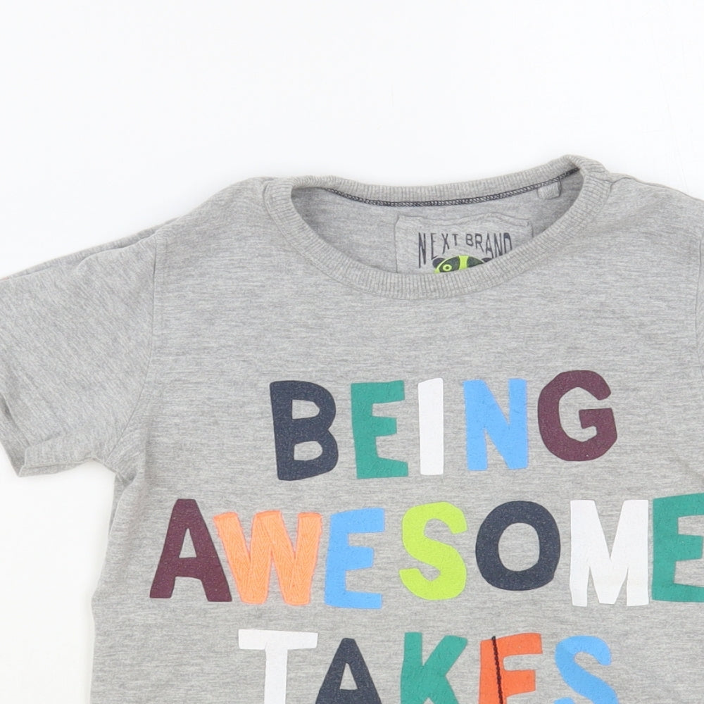 NEXT Boys Grey Cotton Pullover T-Shirt Size 5-6 Years Crew Neck Pullover - Being Awesome