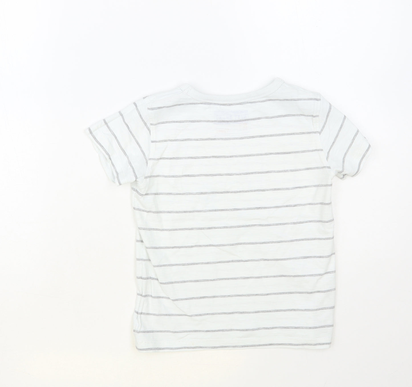 NEXT Boys White Striped Cotton Pullover T-Shirt Size 5-6 Years Crew Neck Pullover - Best Day Ever