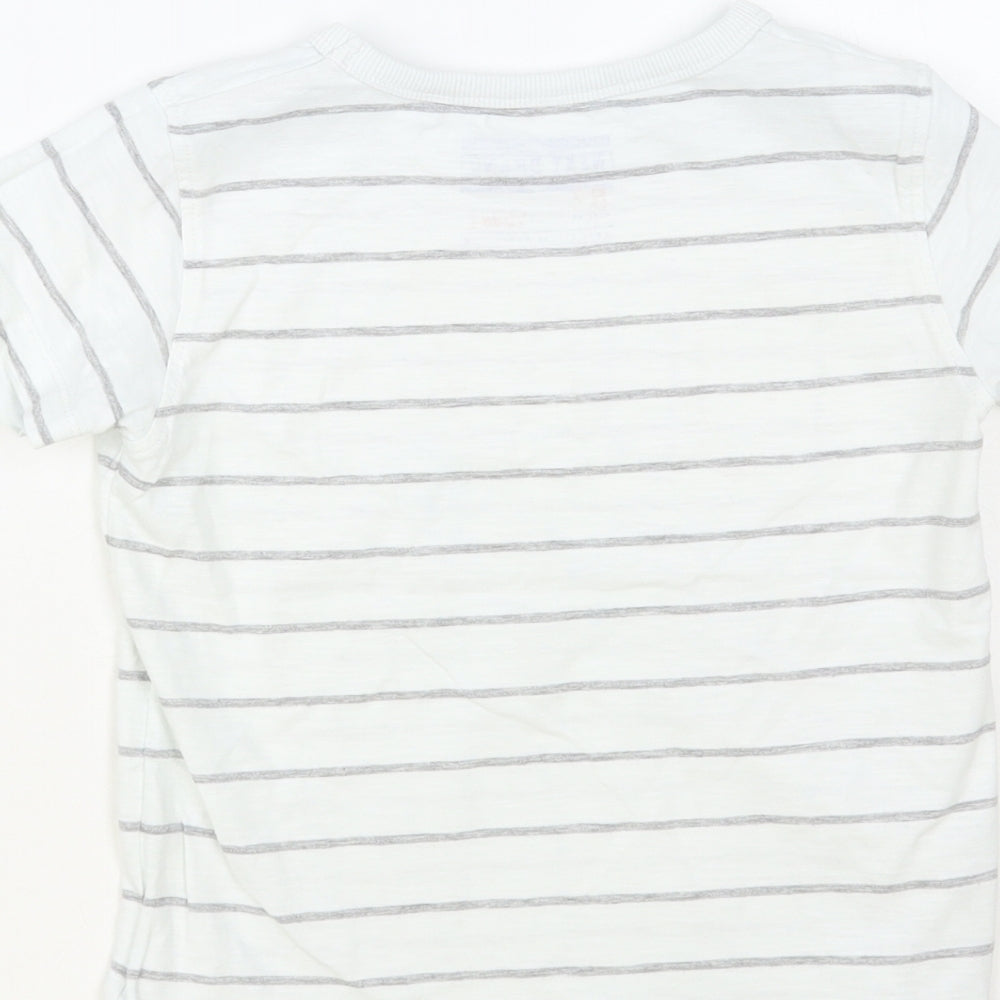 NEXT Boys White Striped Cotton Pullover T-Shirt Size 5-6 Years Crew Neck Pullover - Best Day Ever