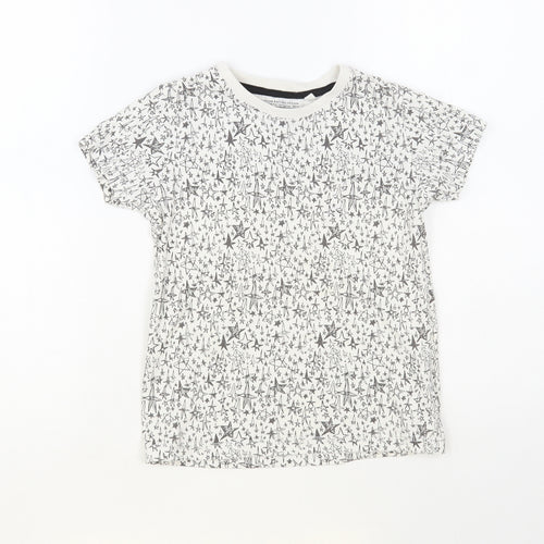 NEXT Girls White Geometric Cotton Pullover T-Shirt Size 5-6 Years Crew Neck Pullover - Star Print