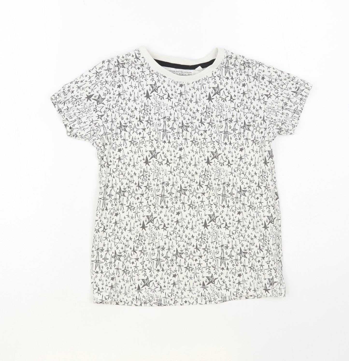NEXT Girls White Geometric Cotton Pullover T-Shirt Size 5-6 Years Crew Neck Pullover - Star Print