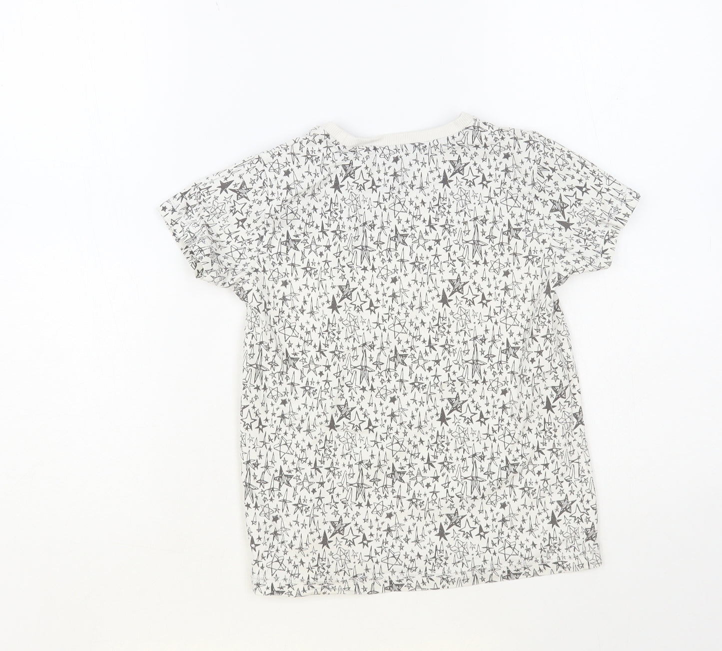 NEXT Girls White Geometric Cotton Pullover T-Shirt Size 5-6 Years Crew Neck Pullover - Star Print
