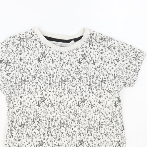 NEXT Girls White Geometric Cotton Pullover T-Shirt Size 5-6 Years Crew Neck Pullover - Star Print