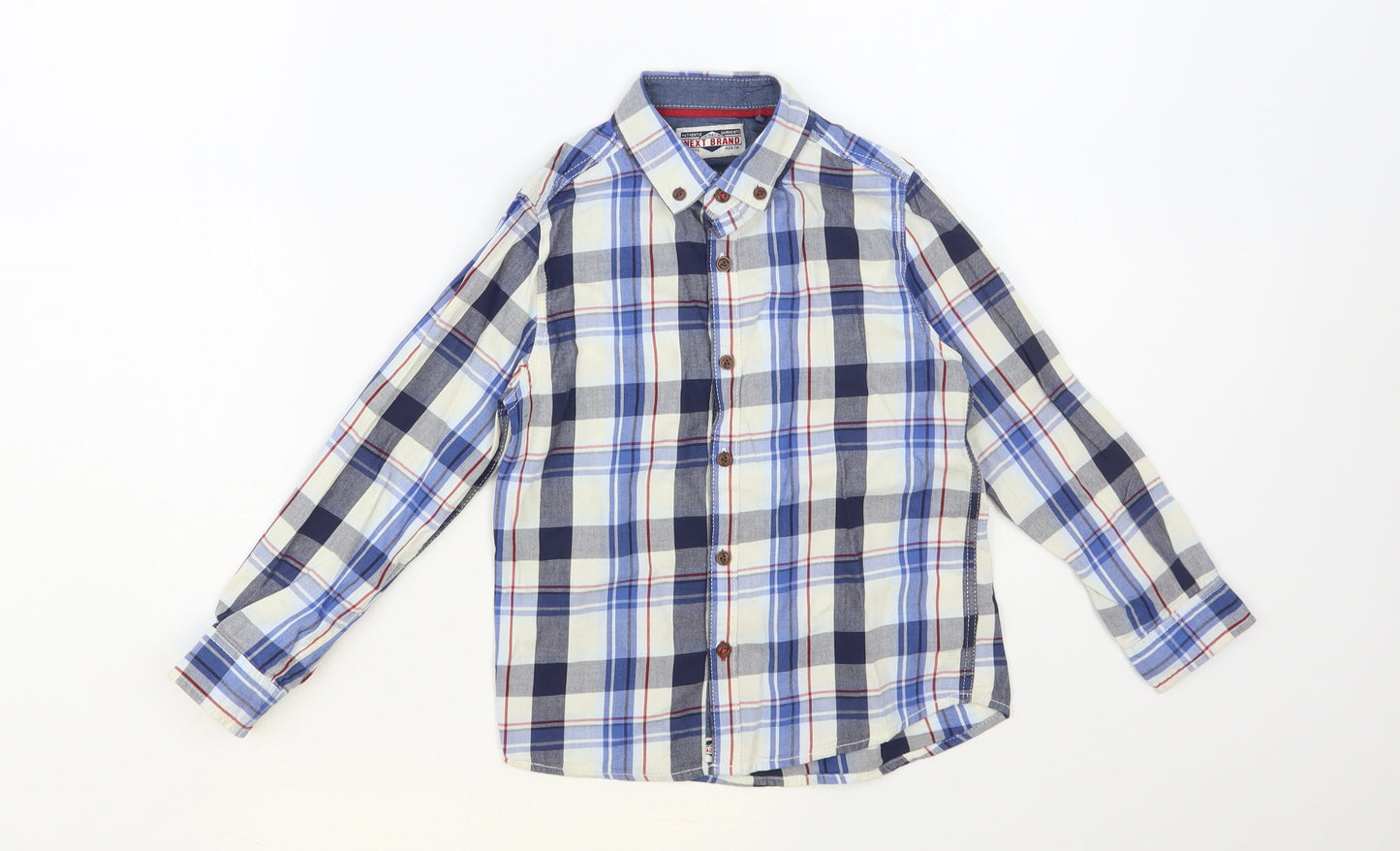 NEXT Boys Blue Plaid Cotton Basic Button-Up Size 5-6 Years Collared Button