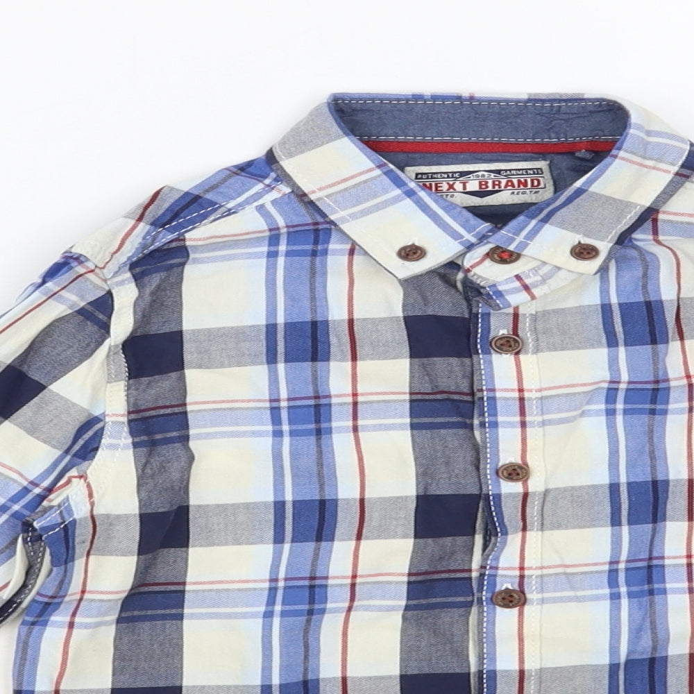 NEXT Boys Blue Plaid Cotton Basic Button-Up Size 5-6 Years Collared Button