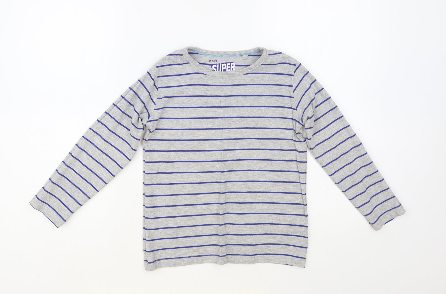 NEXT Boys Grey Striped Cotton Pullover T-Shirt Size 5-6 Years Crew Neck Pullover - Stars