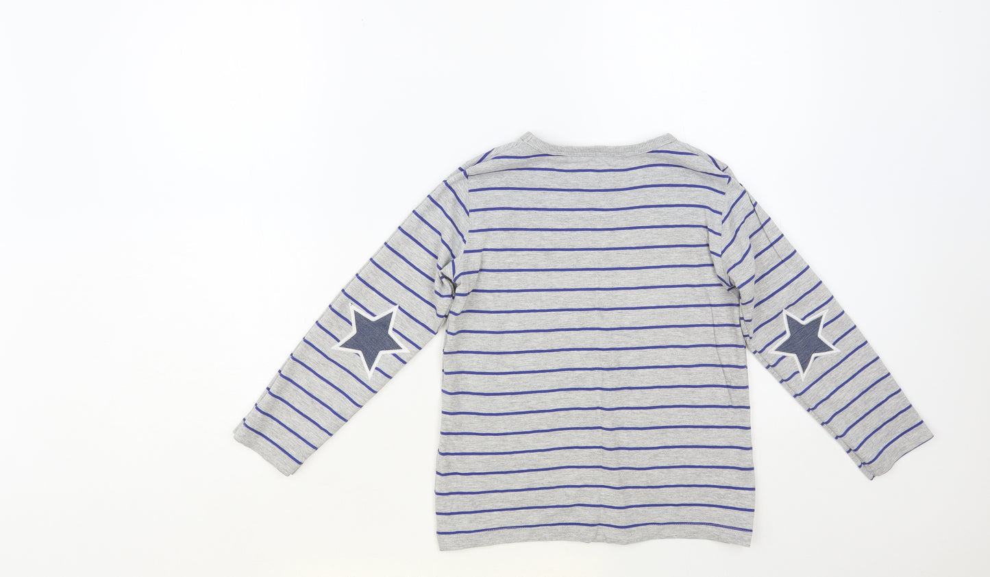 NEXT Boys Grey Striped Cotton Pullover T-Shirt Size 5-6 Years Crew Neck Pullover - Stars