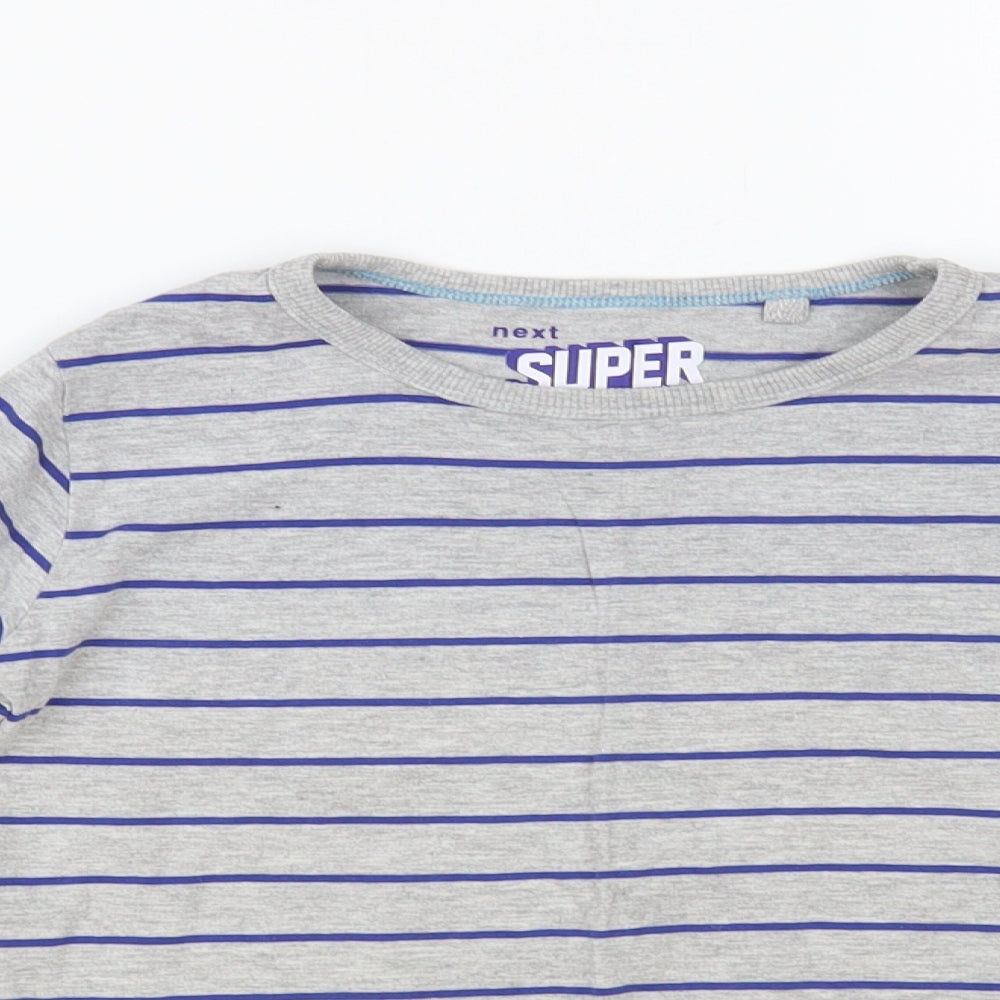 NEXT Boys Grey Striped Cotton Pullover T-Shirt Size 5-6 Years Crew Neck Pullover - Stars
