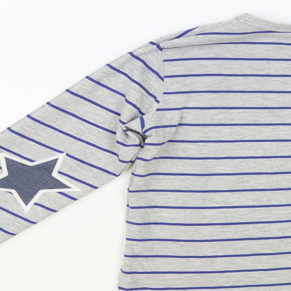 NEXT Boys Grey Striped Cotton Pullover T-Shirt Size 5-6 Years Crew Neck Pullover - Stars