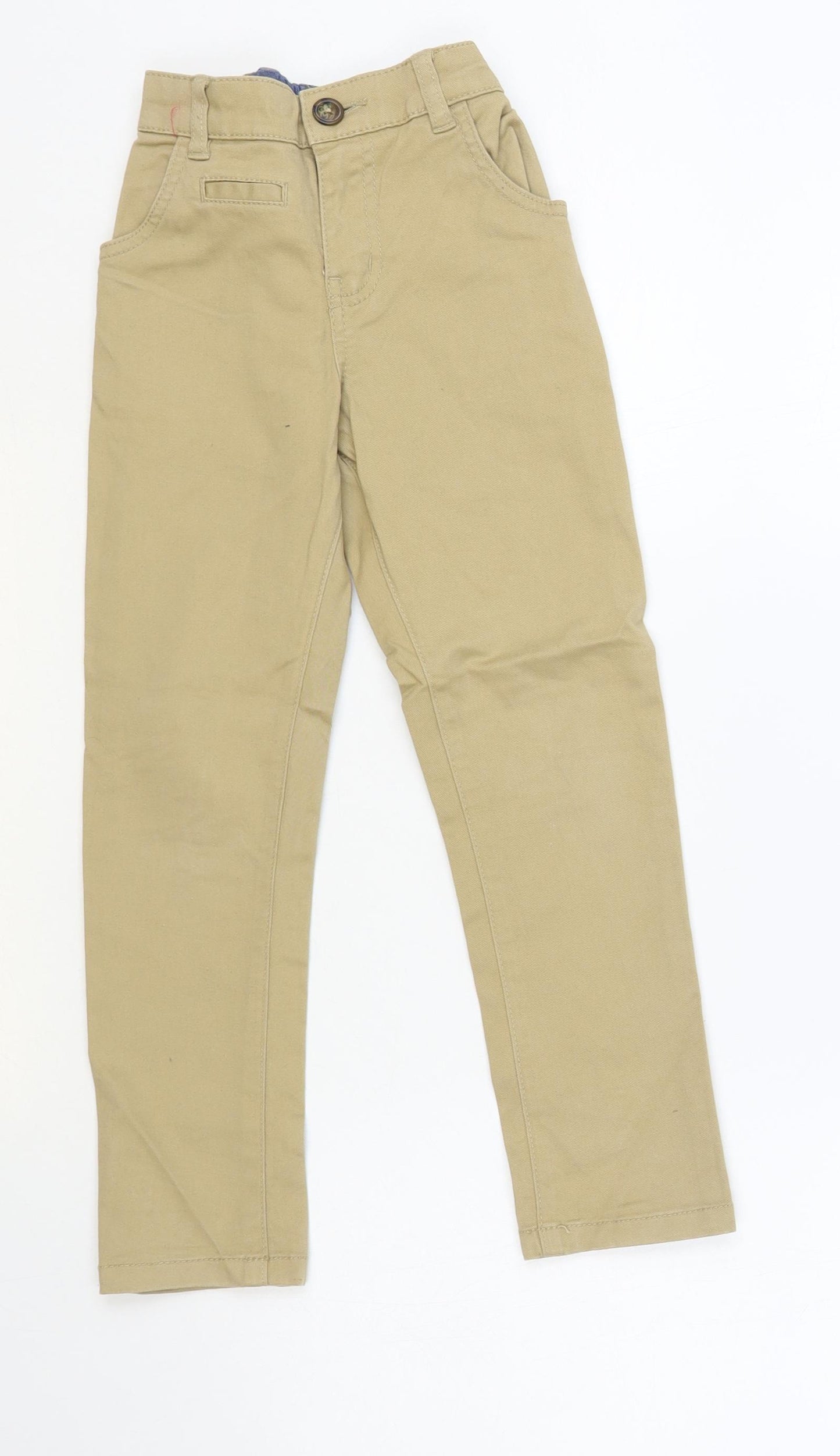 F&F Boys Beige Cotton Chino Trousers Size 5-6 Years Regular Button