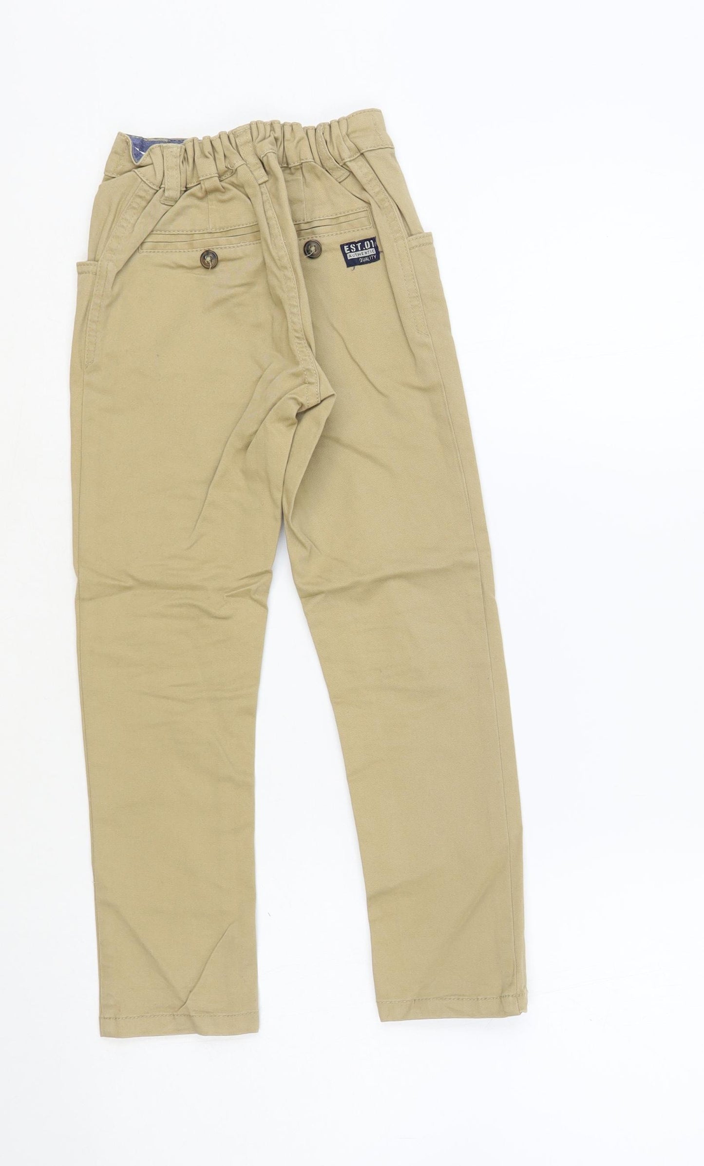F&F Boys Beige Cotton Chino Trousers Size 5-6 Years Regular Button