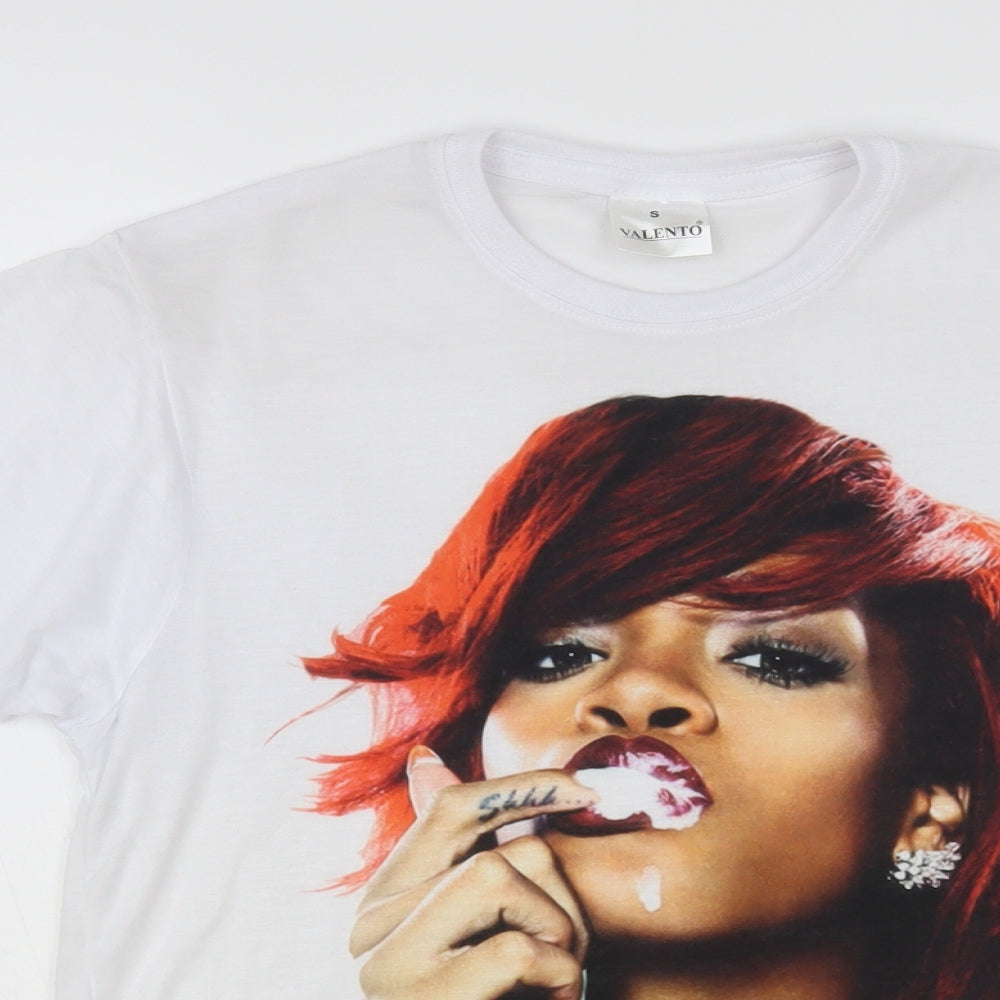 Valento Womens White Polyester Basic T-Shirt Size S Crew Neck - Rihanna