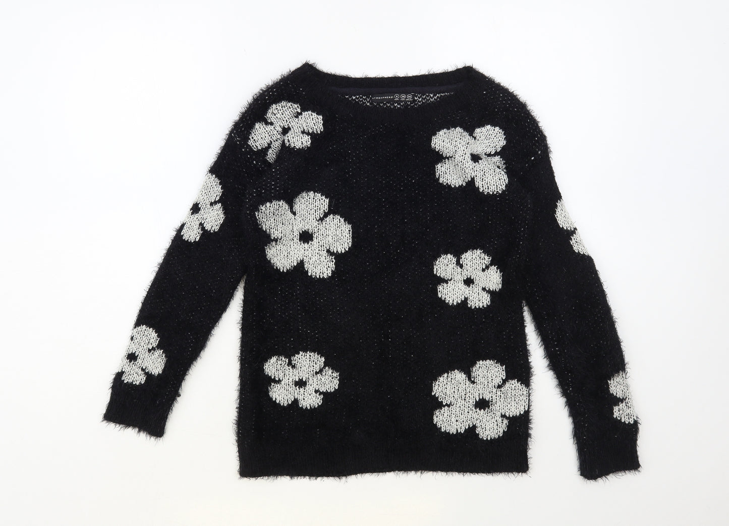 Atmosphere Womens Black Boat Neck Floral Acrylic Pullover Jumper Size 8