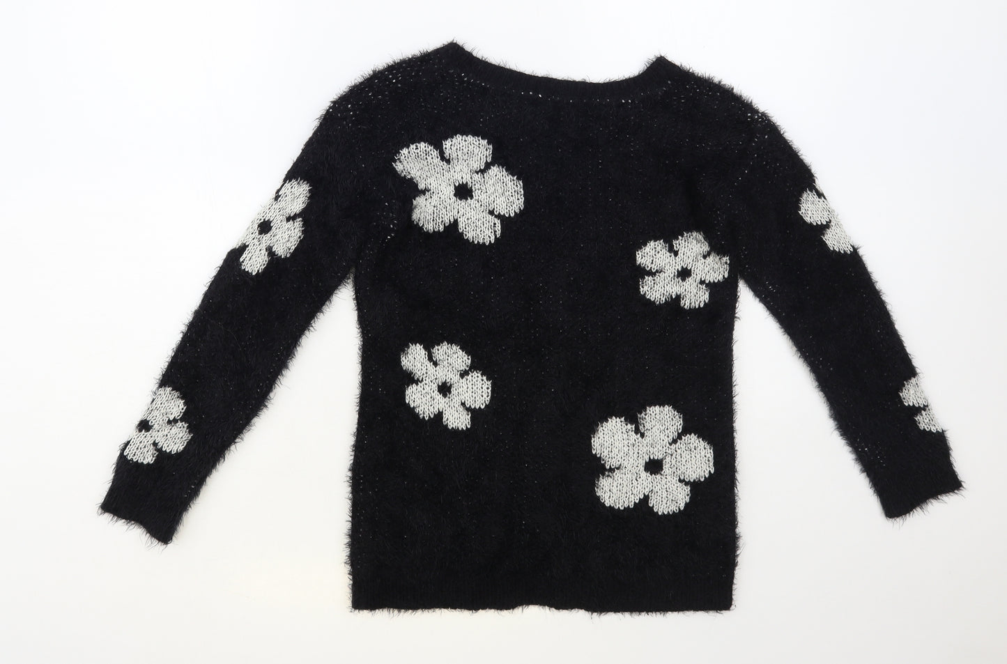 Atmosphere Womens Black Boat Neck Floral Acrylic Pullover Jumper Size 8