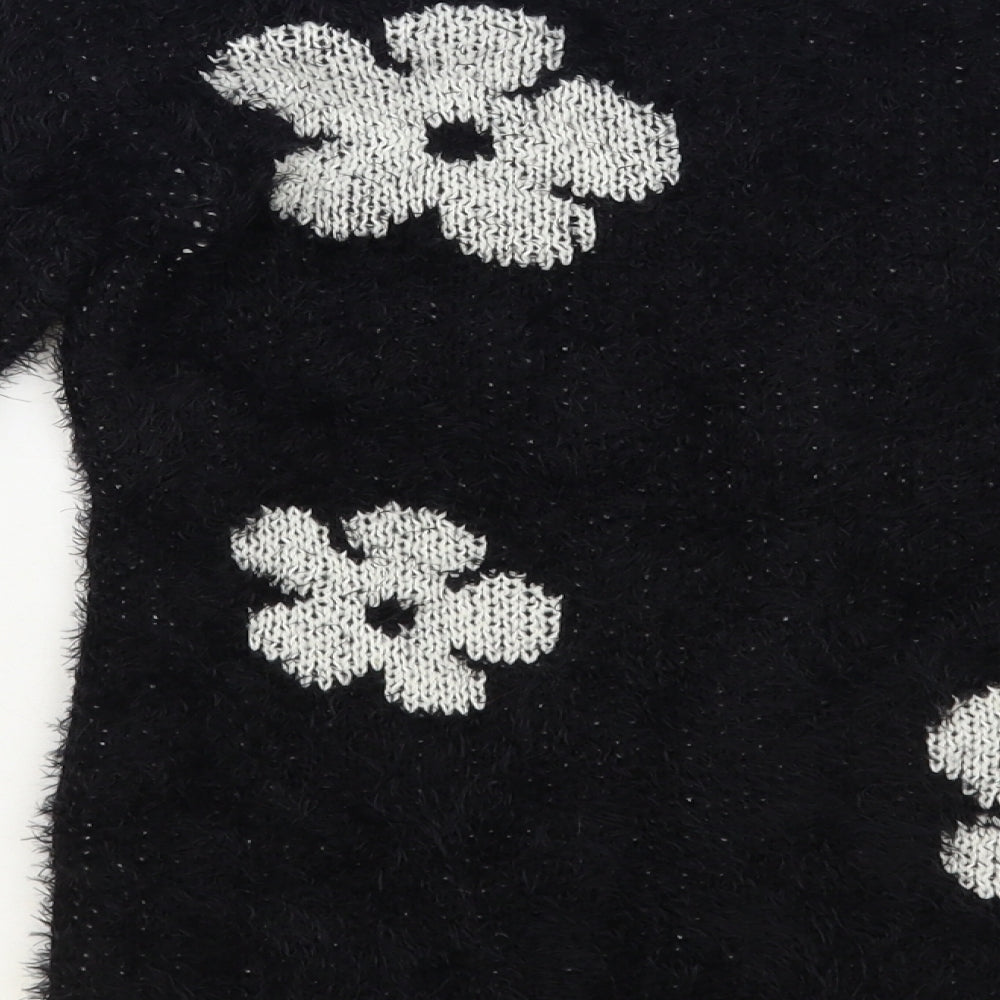 Atmosphere Womens Black Boat Neck Floral Acrylic Pullover Jumper Size 8