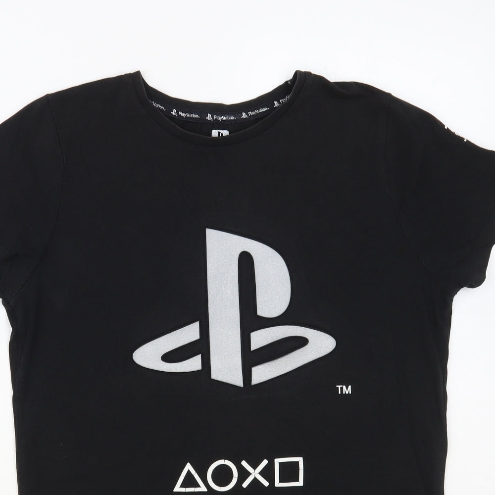 Primark Boys Black Cotton Pullover T-Shirt Size 12-13 Years Crew Neck Pullover - Playstation