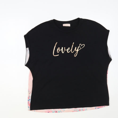 Lipsy Girls Black Floral Polyester Basic Blouse Size 15-16 Years Crew Neck Pullover - Lovely