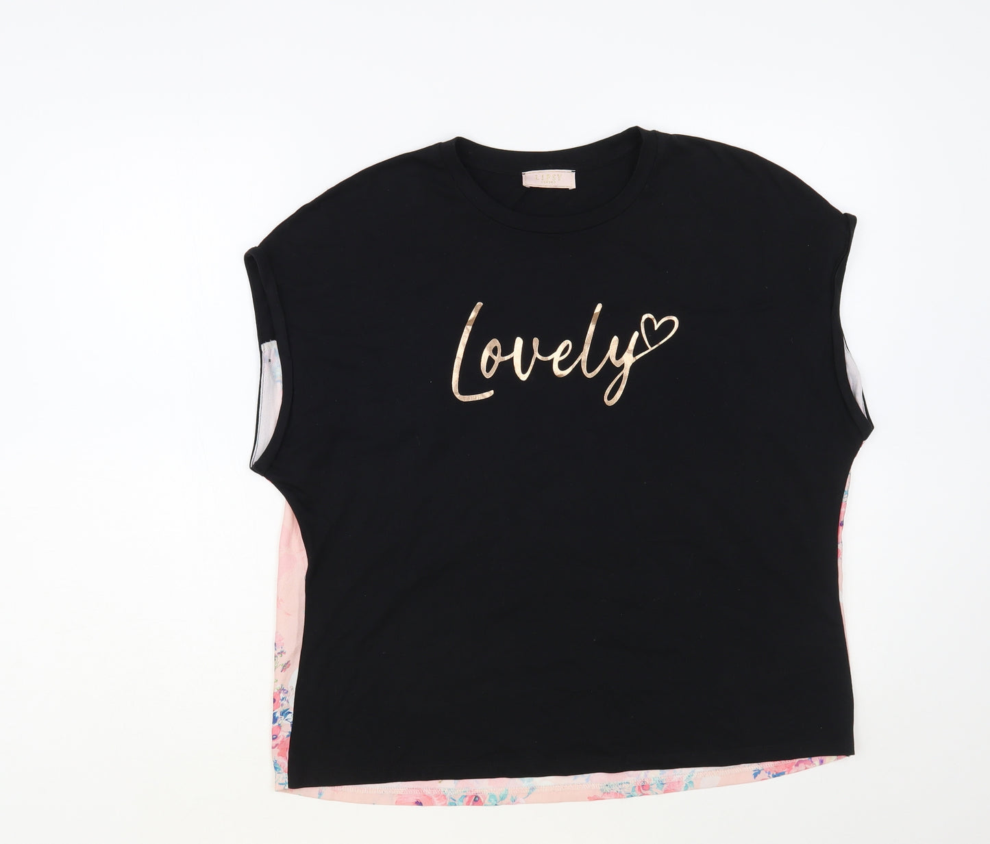 Lipsy Girls Black Floral Polyester Basic Blouse Size 15-16 Years Crew Neck Pullover - Lovely