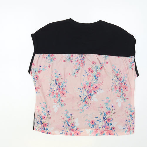 Lipsy Girls Black Floral Polyester Basic Blouse Size 15-16 Years Crew Neck Pullover - Lovely