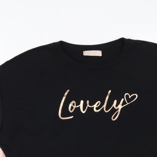 Lipsy Girls Black Floral Polyester Basic Blouse Size 15-16 Years Crew Neck Pullover - Lovely