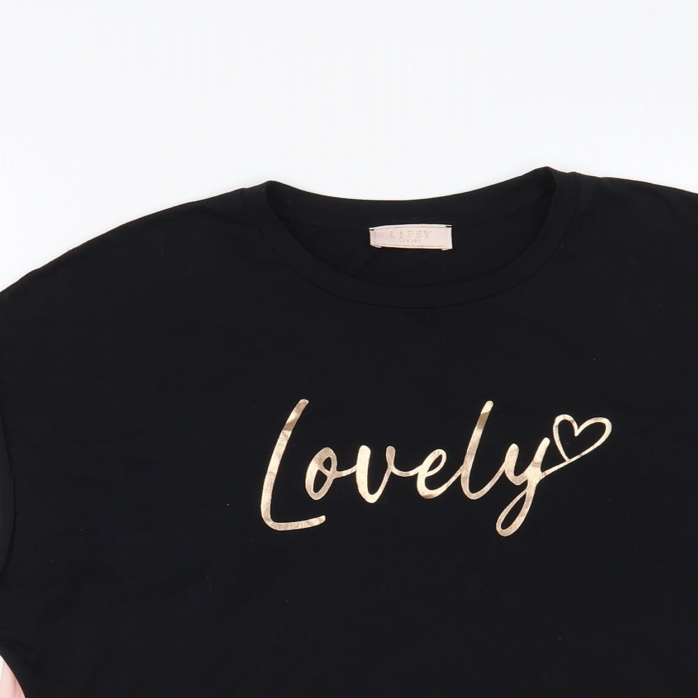 Lipsy Girls Black Floral Polyester Basic Blouse Size 15-16 Years Crew Neck Pullover - Lovely