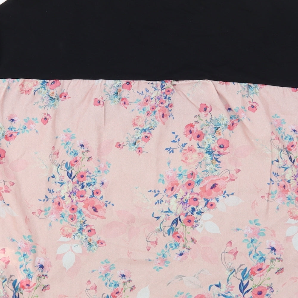 Lipsy Girls Black Floral Polyester Basic Blouse Size 15-16 Years Crew Neck Pullover - Lovely