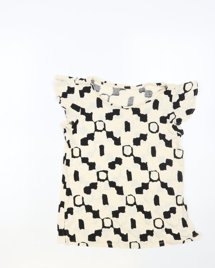 H&M Womens Ivory Geometric Viscose Basic T-Shirt Size XS Round Neck