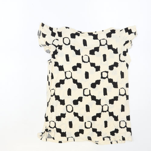 H&M Womens Ivory Geometric Viscose Basic T-Shirt Size XS Round Neck