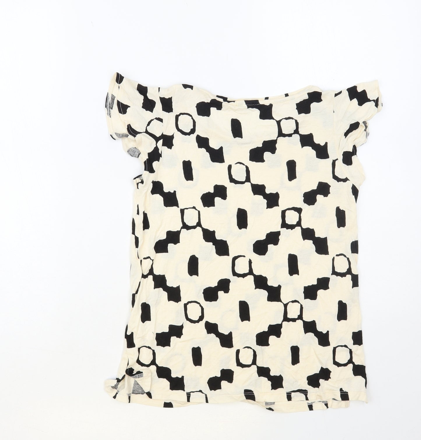 H&M Womens Ivory Geometric Viscose Basic T-Shirt Size XS Round Neck