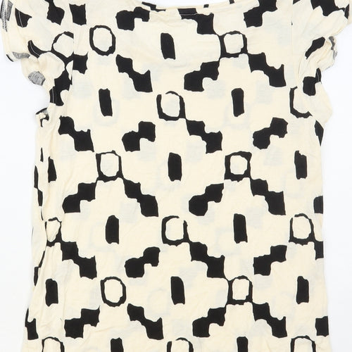 H&M Womens Ivory Geometric Viscose Basic T-Shirt Size XS Round Neck