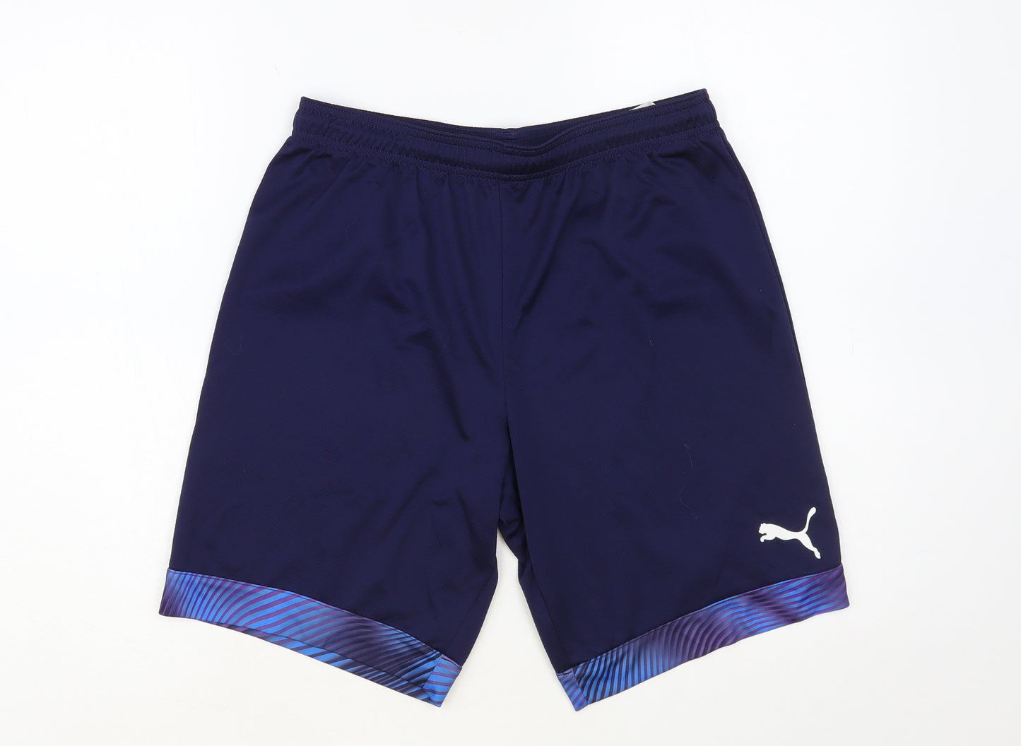 PUMA Mens Blue Geometric Polyester Sweat Shorts Size M L9 in Regular Drawstring