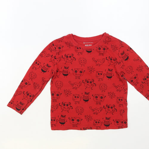 Primark Girls Red Geometric Cotton Pullover T-Shirt Size 3-4 Years Crew Neck Pullover - Cute Monsters