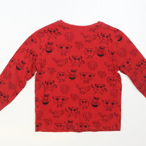 Primark Girls Red Geometric Cotton Pullover T-Shirt Size 3-4 Years Crew Neck Pullover - Cute Monsters